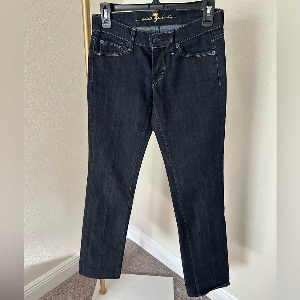 7 For All Mankind Indigo Jeans with Yellow Stitching